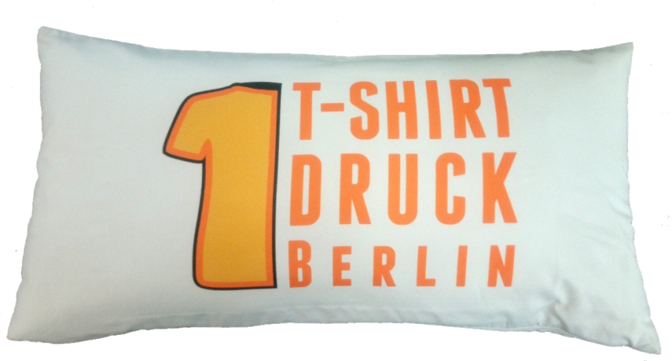 Kissen mit Logo von T-Shirt Druck Berlin bedruckt.