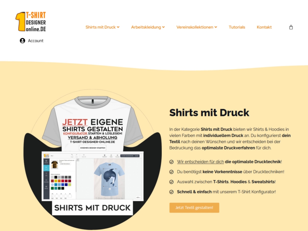Hier geht es zum T-Shirt Designer online. Eigene Shirts designen.